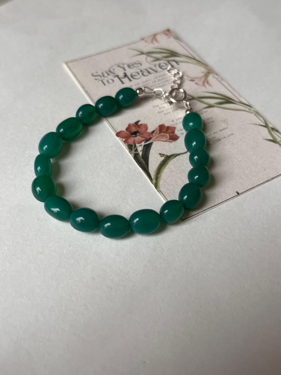 Handcrafted green onyx 925 silver bracelet  
