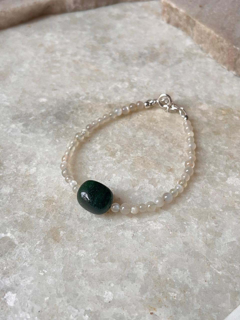 White moonstone and green aventurine silver bracelet  