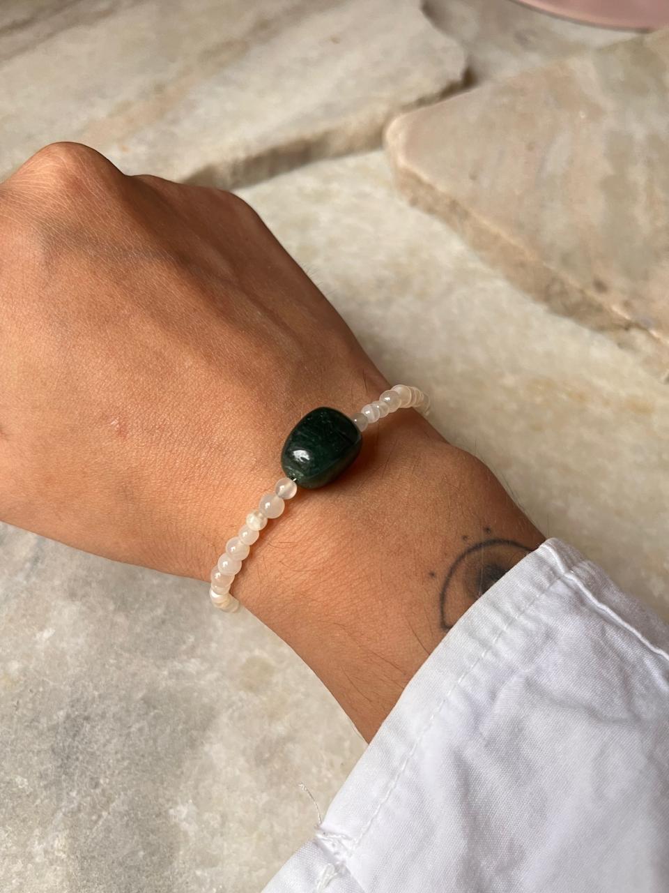 Natural moonstone and aventurine stackable silver bracelet  