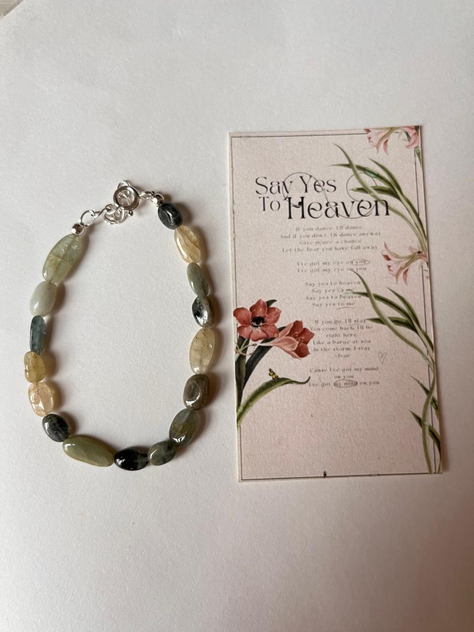 Aquamarine opaque tumble stone silver bracelet  