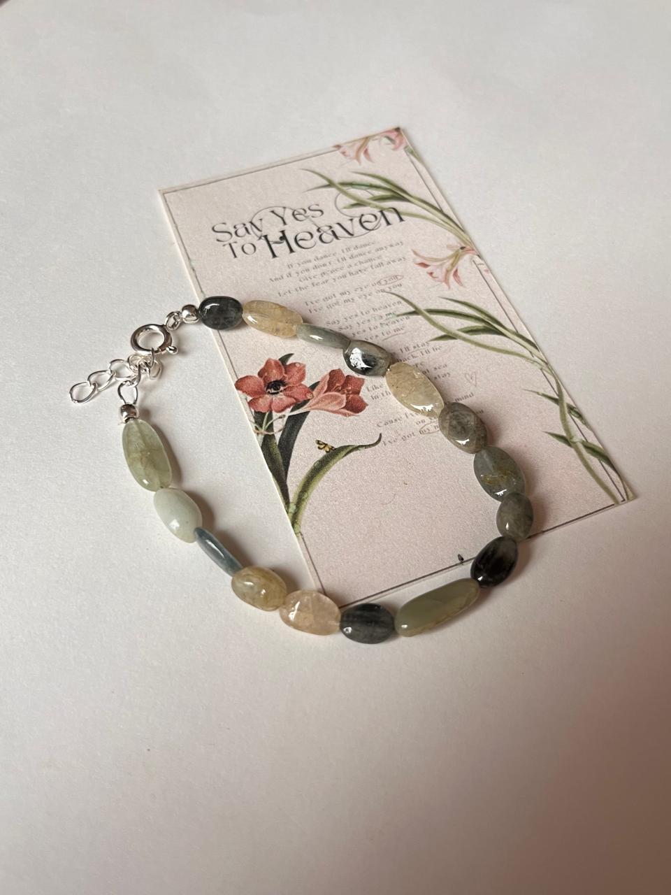 Aquamarine opaque tumble stone silver bracelet 