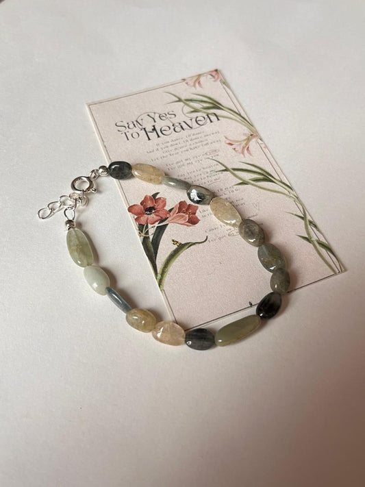 Aquamarine opaque tumble stone silver bracelet 