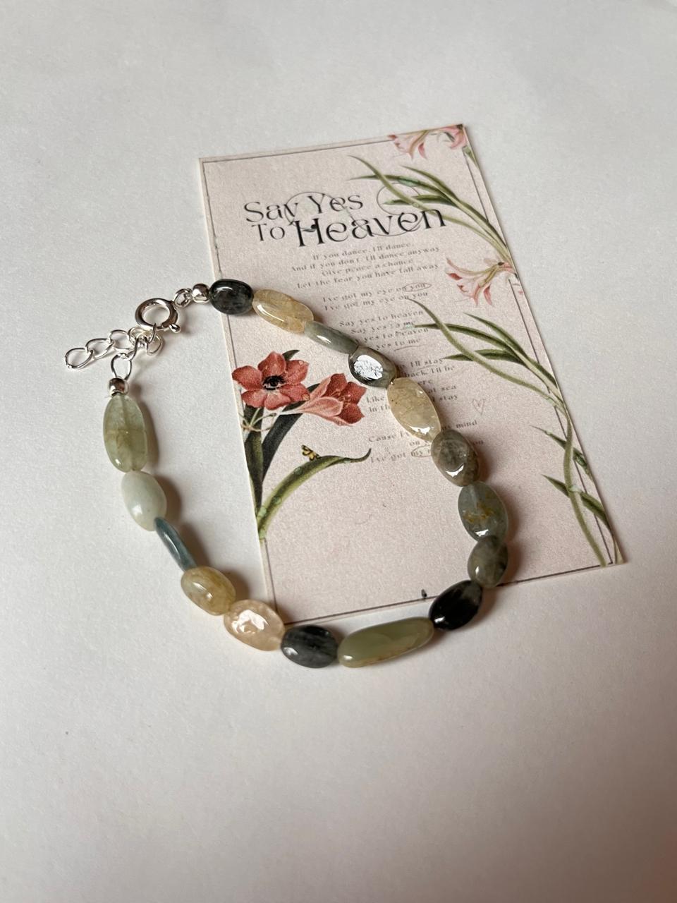 Opaque aquamarine gemstone bracelet handmade in silver  