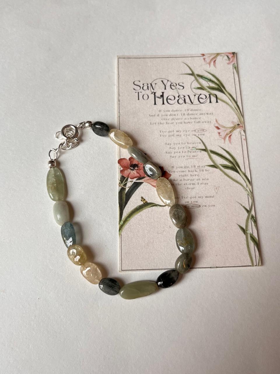 Chunky aquamarine crystal bracelet sterling silver
