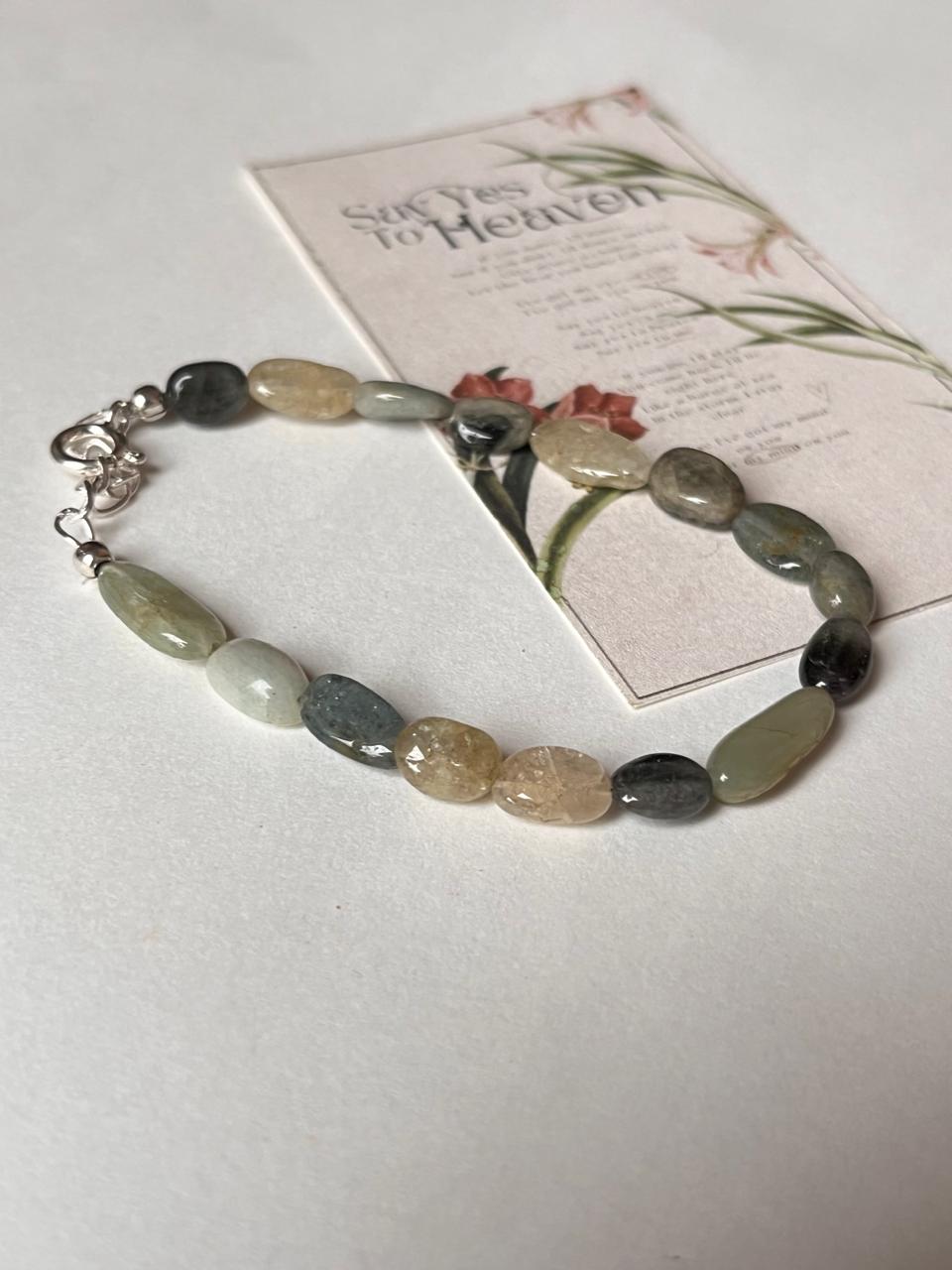 Handcrafted aquamarine 925 sterling silver bracelet  