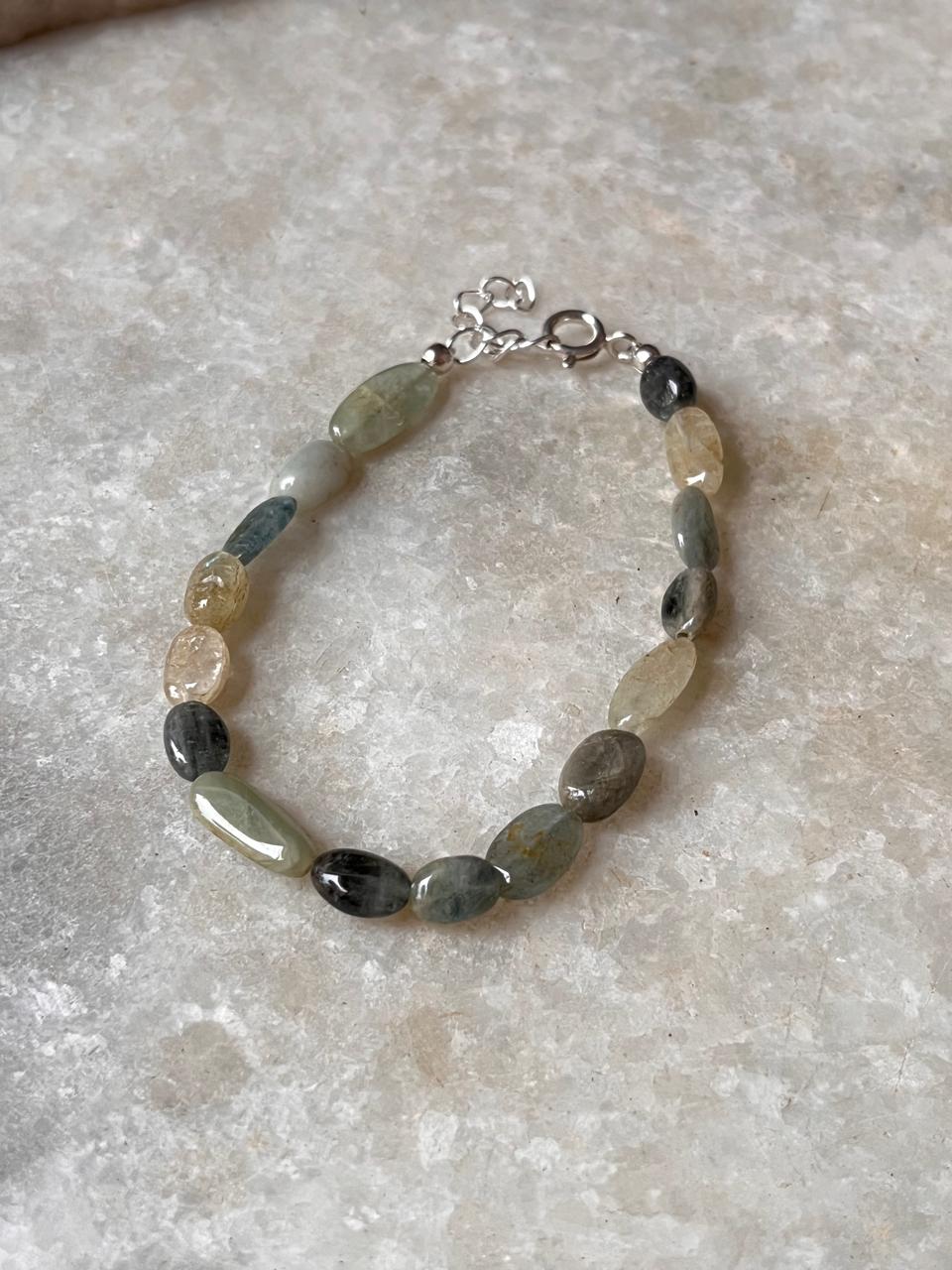 Handcrafted aquamarine 925 sterling silver bracelet  