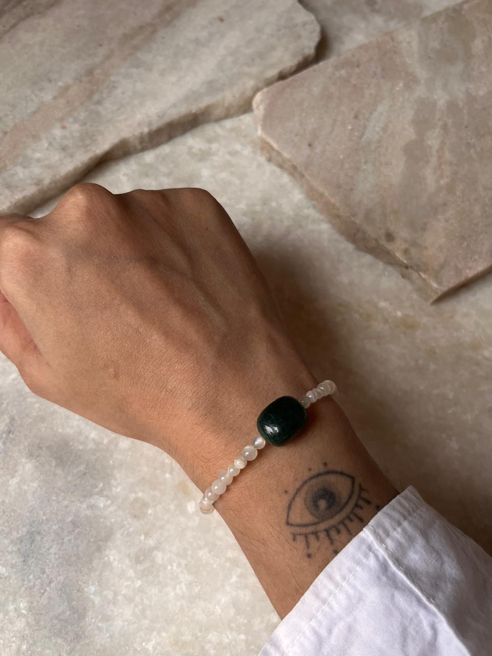 Handcrafted silver bracelet with moonstone and aventurine  