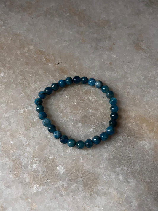 Blue Apatite Natural Crystal 6mm Bracelet close-up  