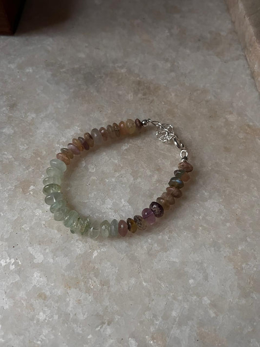 Natural fluorite crystal bracelet with silver clasp