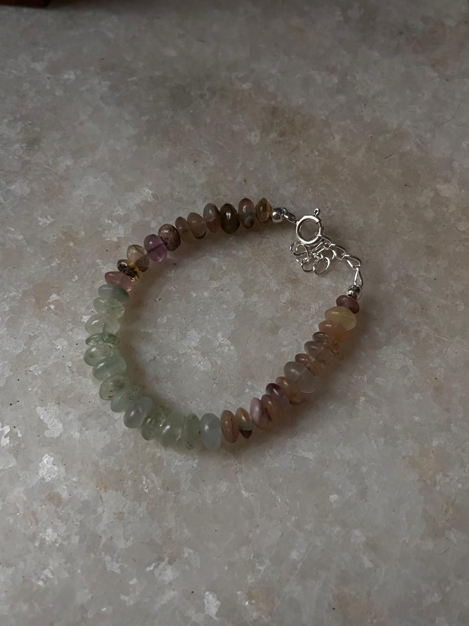 Mixed fluorite beaded bracelet in 925 sterling silver  