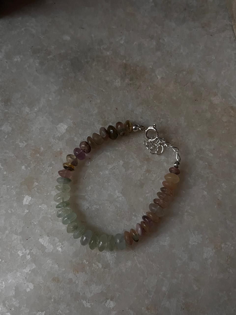 Multi-color fluorite bracelet with handcrafted silver