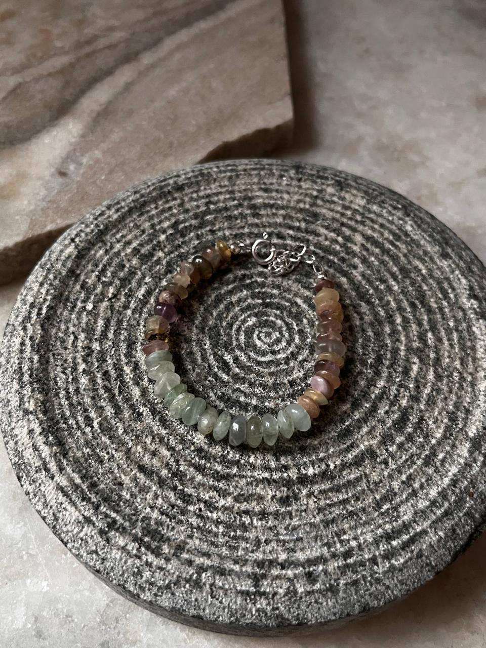 Elegant fluorite and silver handmade bracelet  