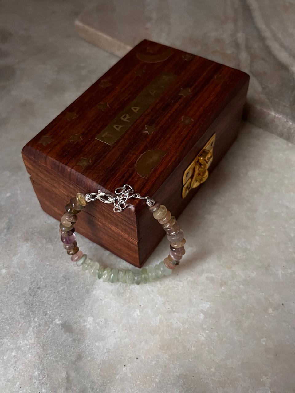 Handcrafted 925 silver bracelet with colorful fluorite stones  