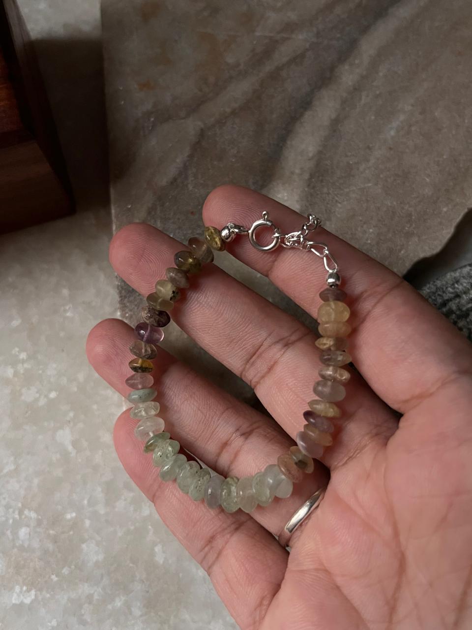 Multi fluorite gemstone bracelet in sterling silver  
