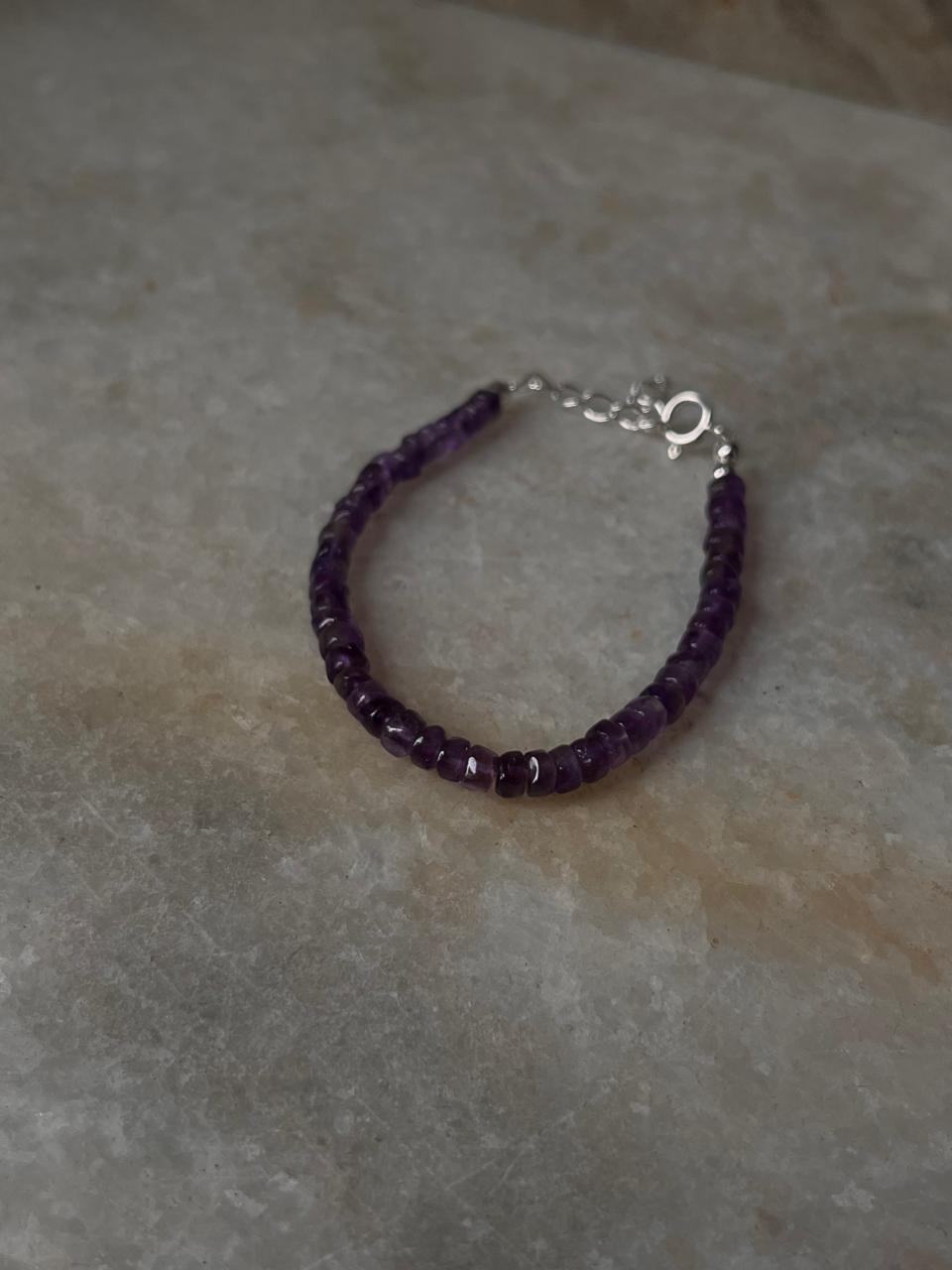 Amethyst Flat 4mm Crystal 925 Sterling Silver Bracelet