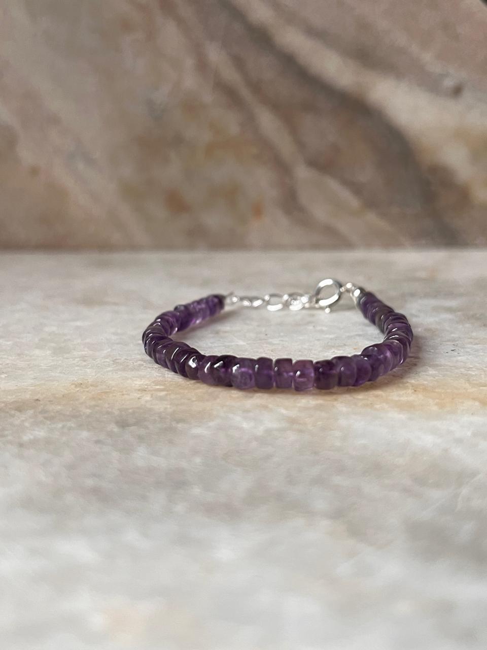Amethyst Flat 4mm Crystal 925 Sterling Silver Bracelet