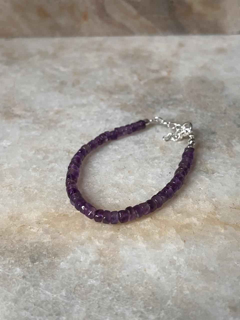 Amethyst Flat 4mm Crystal 925 Sterling Silver Bracelet