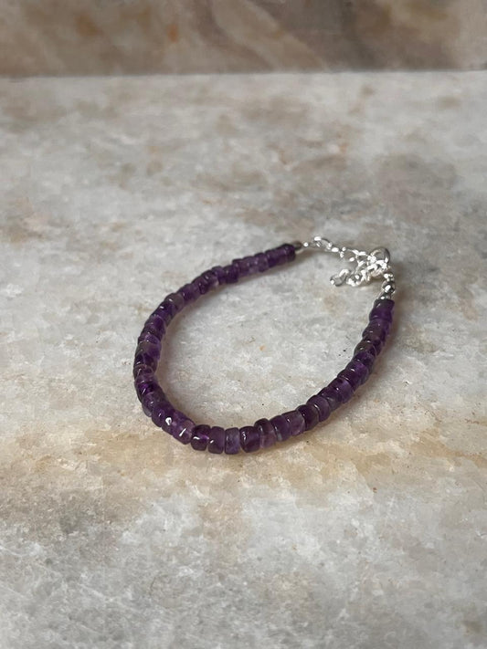 Amethyst Flat 4mm Crystal 925 Sterling Silver Bracelet
