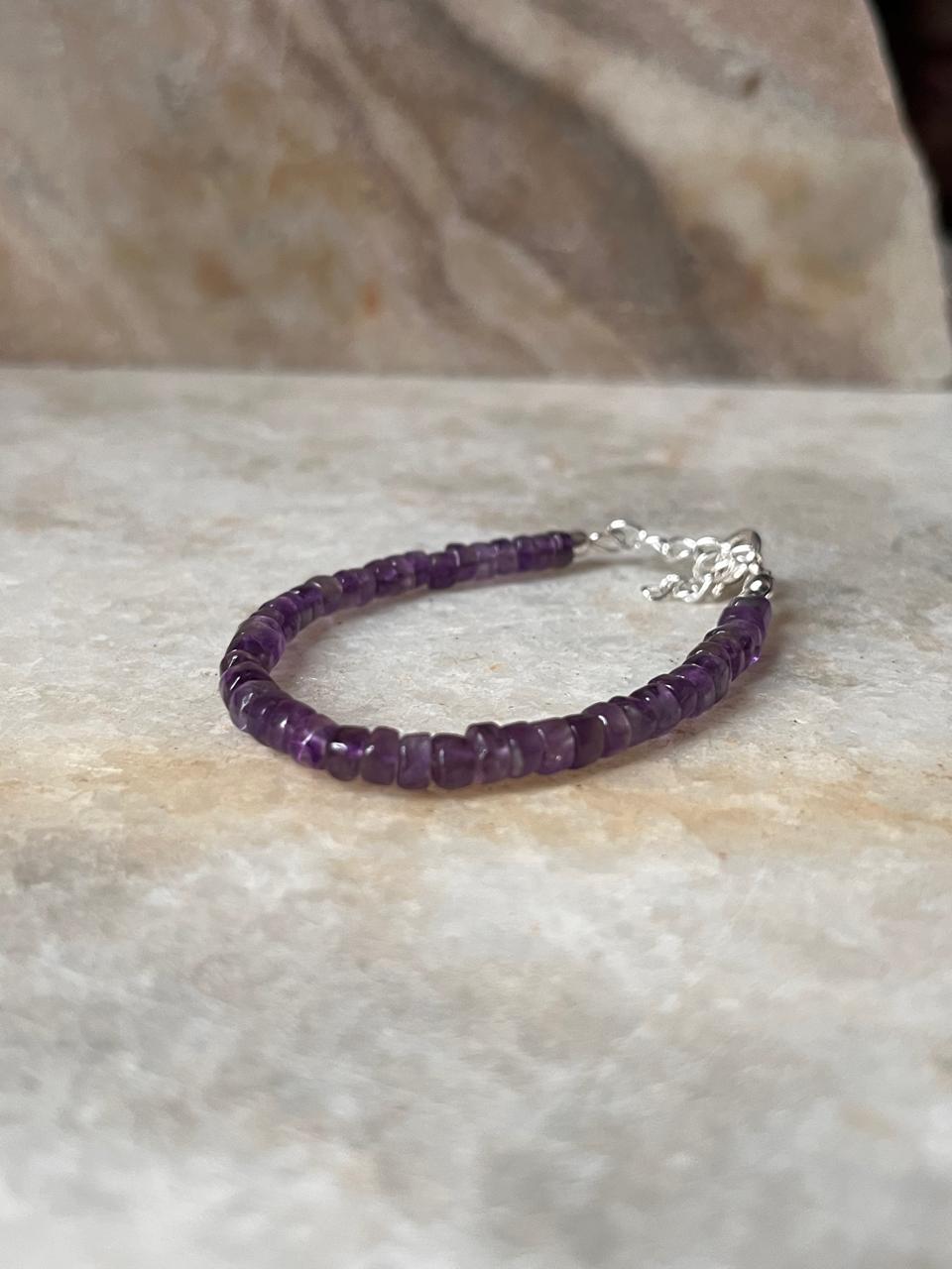 Amethyst Flat 4mm Crystal 925 Sterling Silver Bracelet