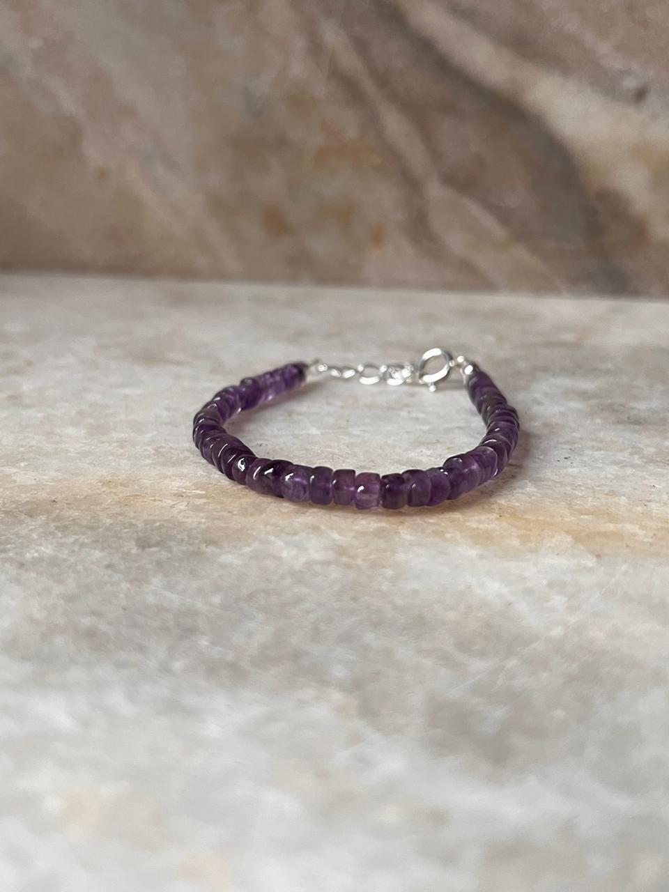 Amethyst Flat 4mm Crystal 925 Sterling Silver Bracelet
