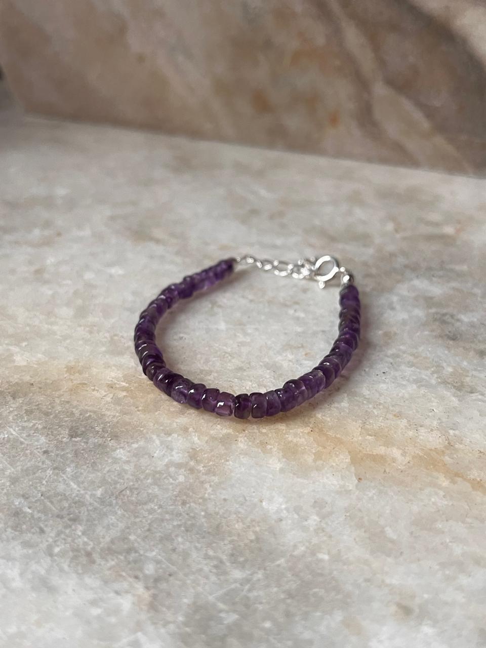 Amethyst Flat 4mm Crystal 925 Sterling Silver Bracelet