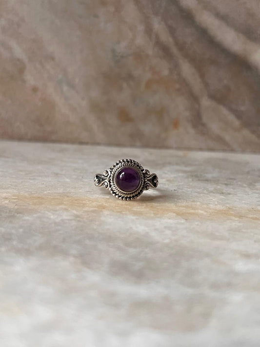 Amethyst Round Boho 925 Sterling Silver Ring