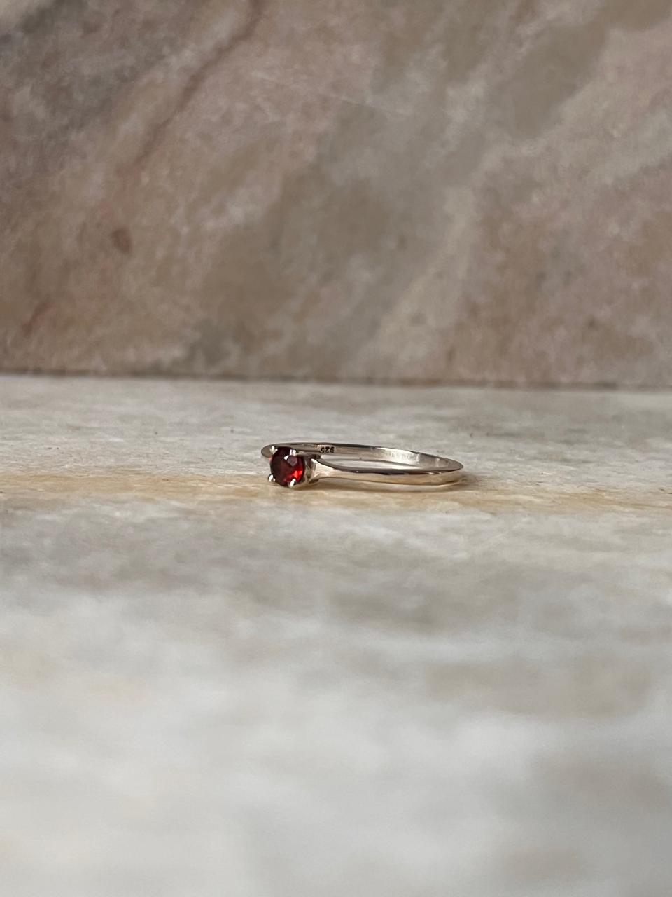 Garnet Solitaire 925 Sterling Silver Ring
