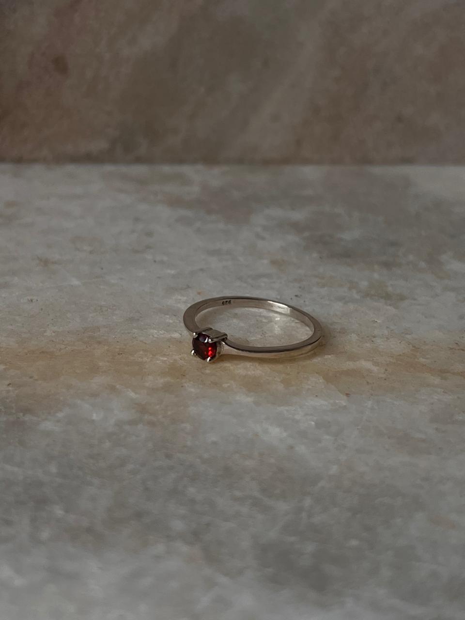 Garnet Solitaire 925 Sterling Silver Ring