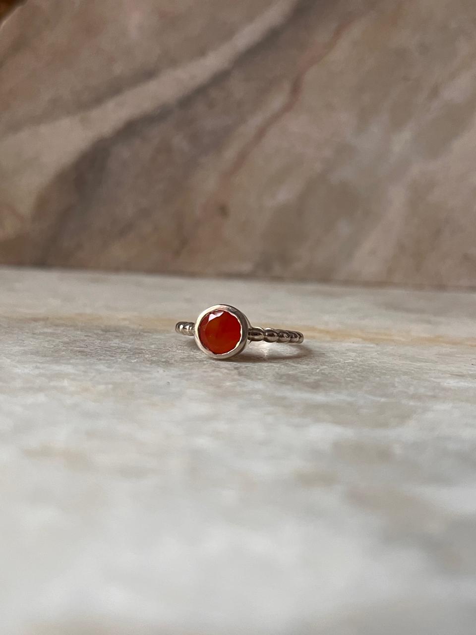Carnelian Dot Band 925 Sterling Silver Ring