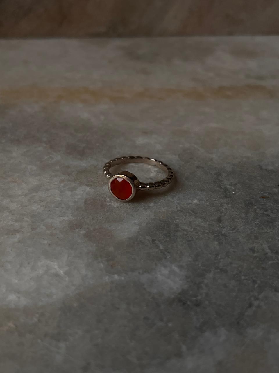 Carnelian Dot Band 925 Sterling Silver Ring