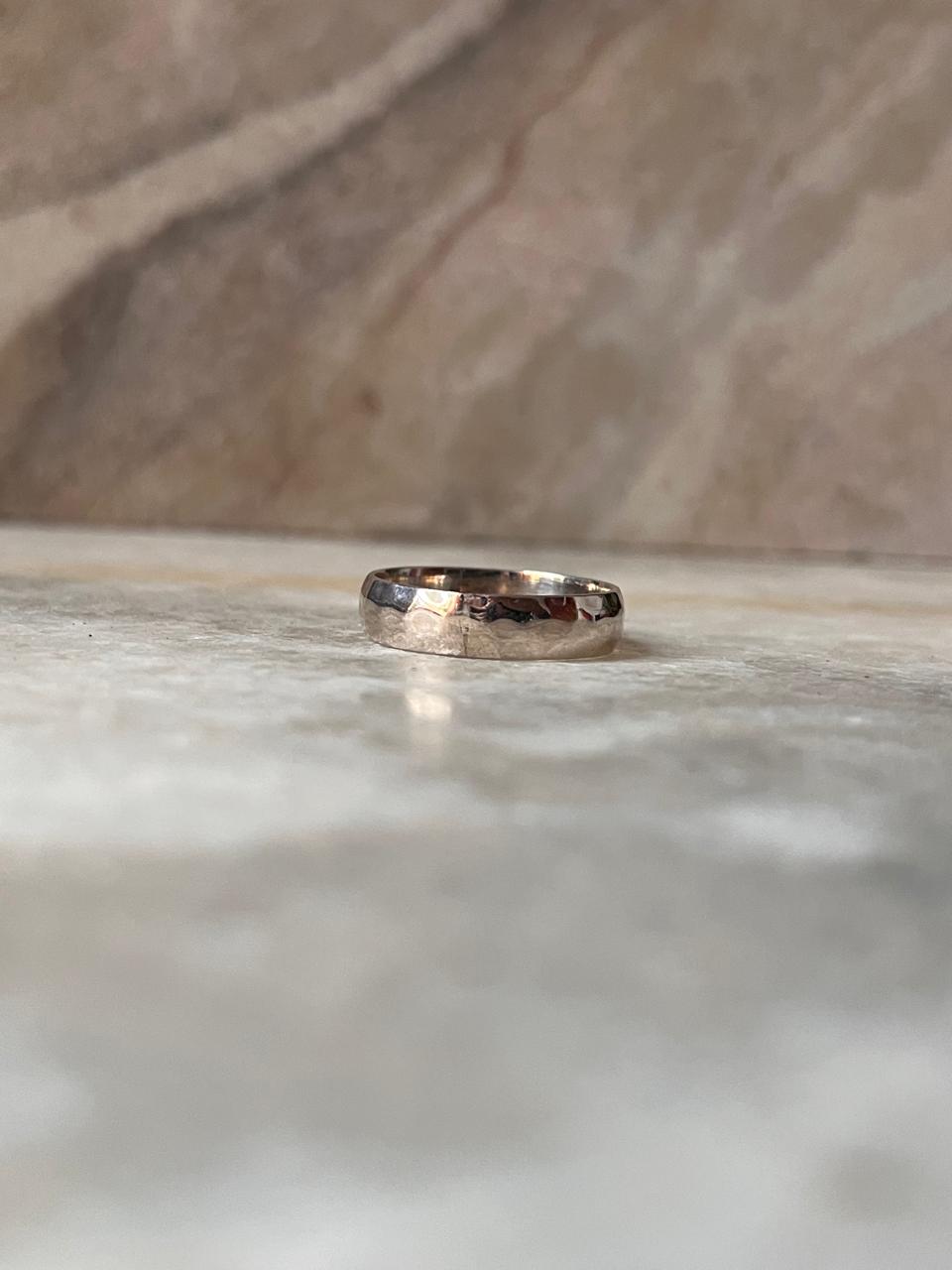 Hammered Thick Unisex Band 925 Sterling Silver Ring