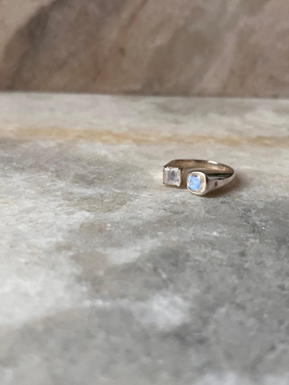 Moonstone Contemporary Double Square 925 Sterling Silver Ring