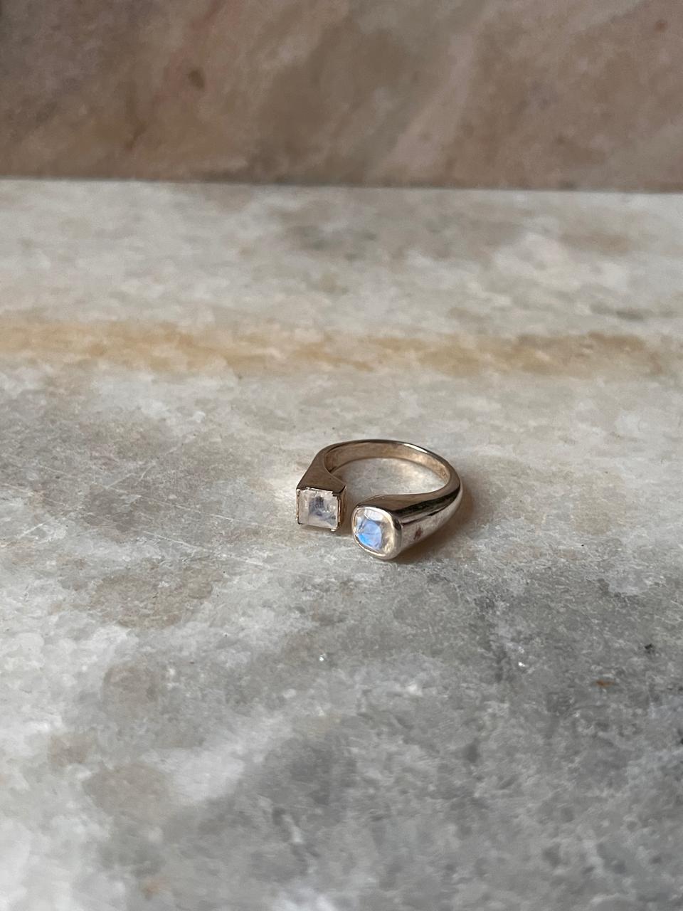 Moonstone Contemporary Double Square 925 Sterling Silver Ring