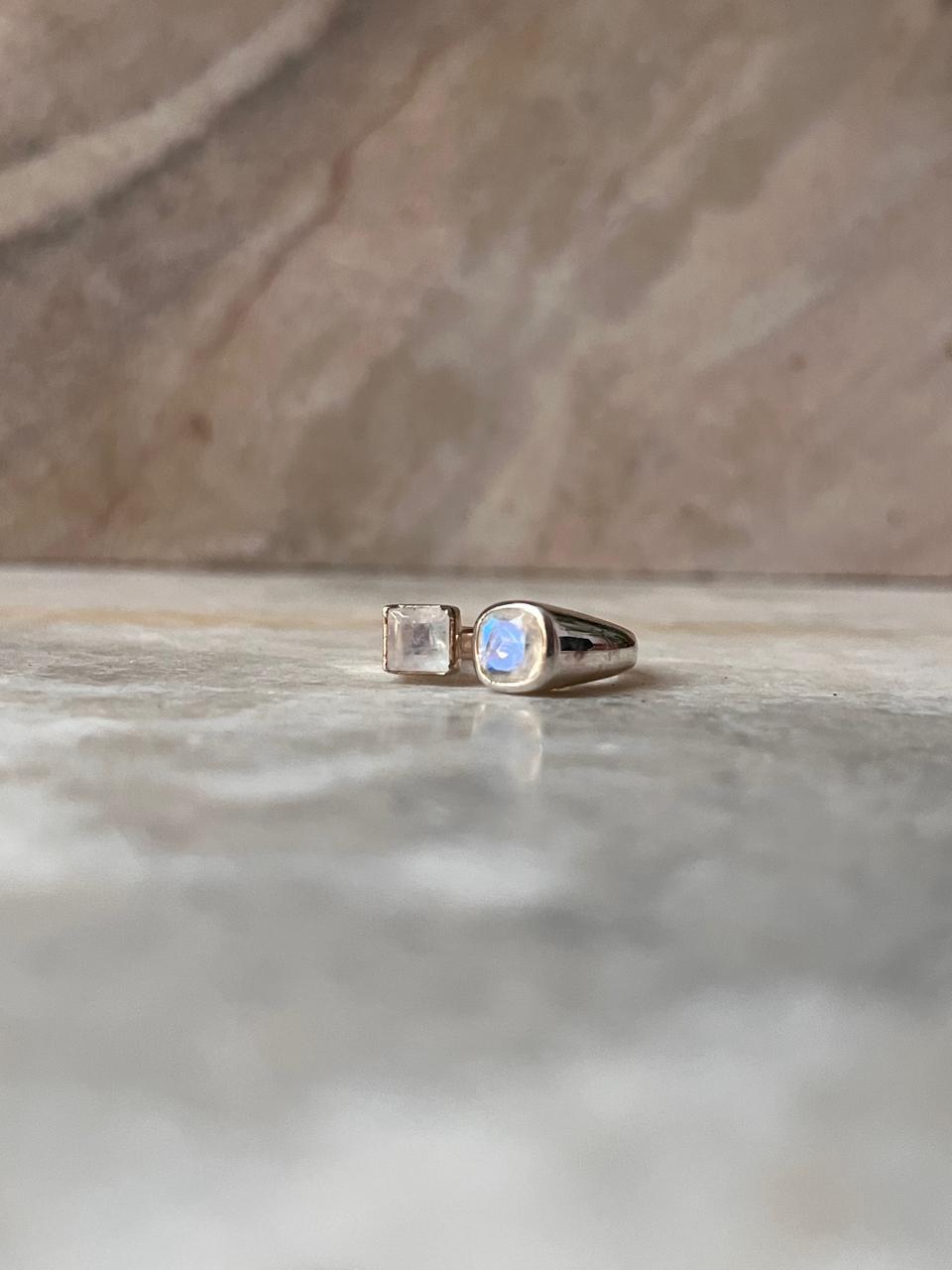 Moonstone Contemporary Double Square 925 Sterling Silver Ring
