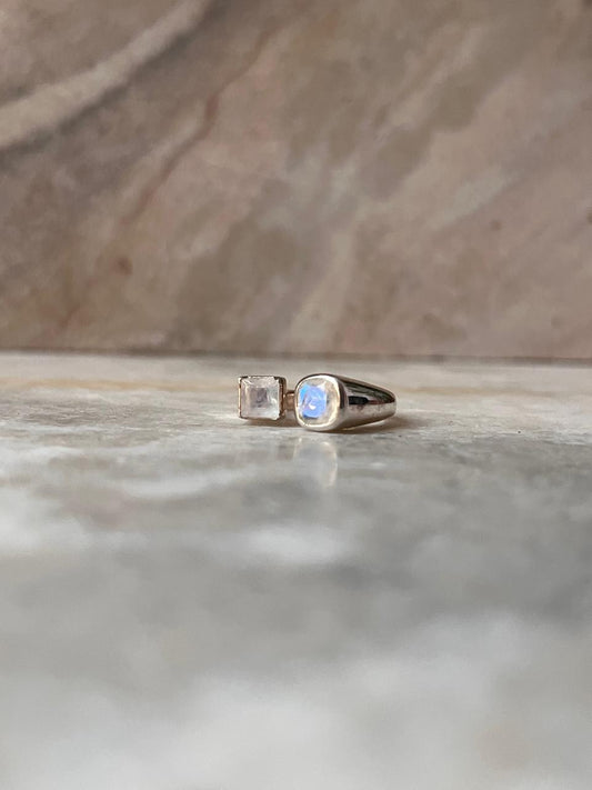 Moonstone Contemporary Double Square 925 Sterling Silver Ring