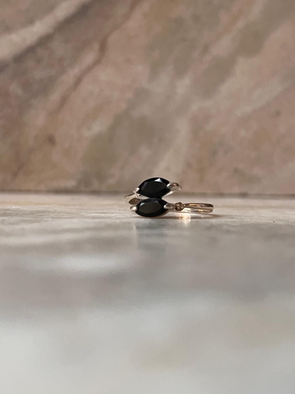 Black Onyx Marquise Double Stone Cut 925 Sterling Silver Ring