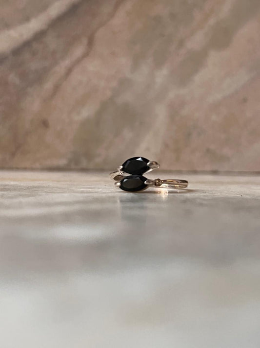Black Onyx Marquise Double Stone Cut 925 Sterling Silver Ring