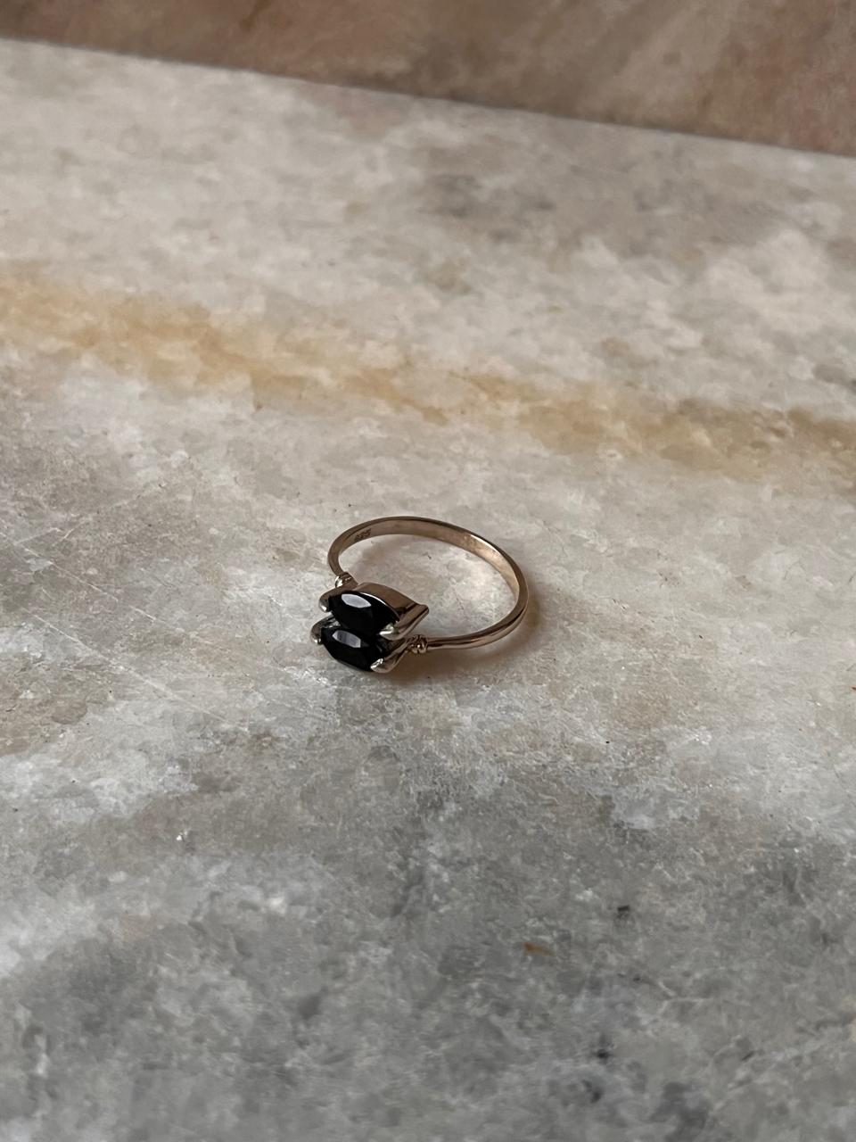 Black Onyx Marquise Double Stone Cut 925 Sterling Silver Ring