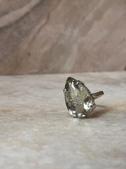 Green Amethyst Statement Solitaire 925 Sterling Silver Ring  