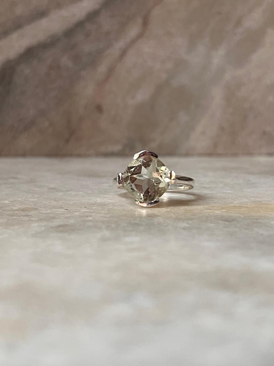 Green Amethyst Square Statement 925 Sterling Silver Ring  