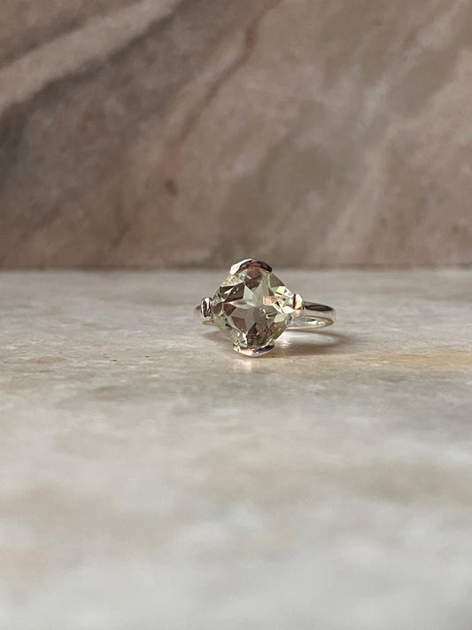 Green Amethyst Square Statement 925 Sterling Silver Ring  