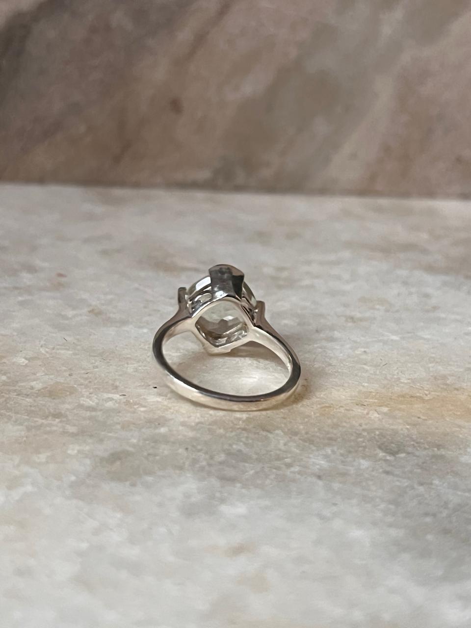 925 sterling silver ring with square green amethyst  