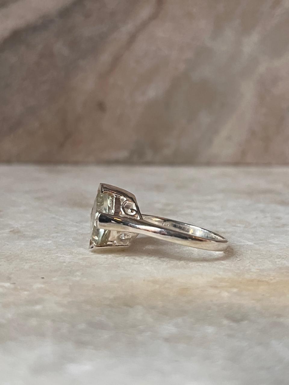 Statement green amethyst silver ring with square gemstone