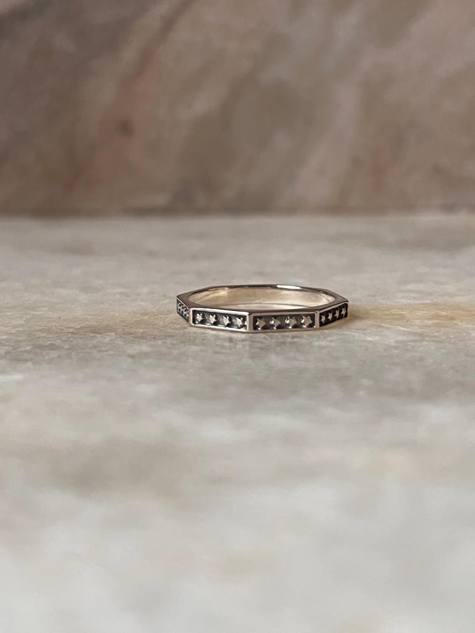 Star Hexagon Band 925 Sterling Silver Ring close-up  