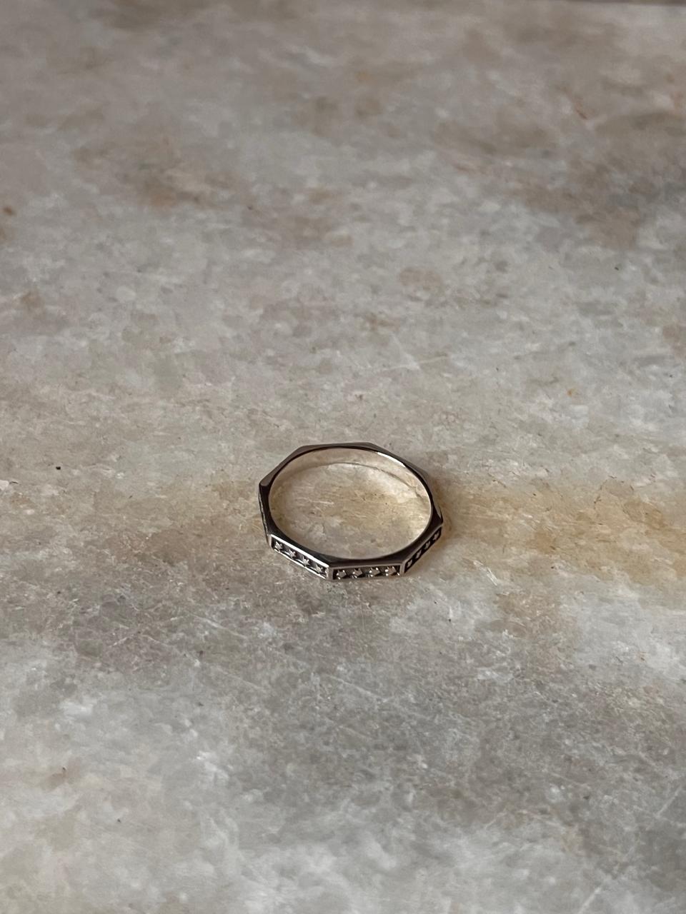 Geometric star hexagon silver band ring