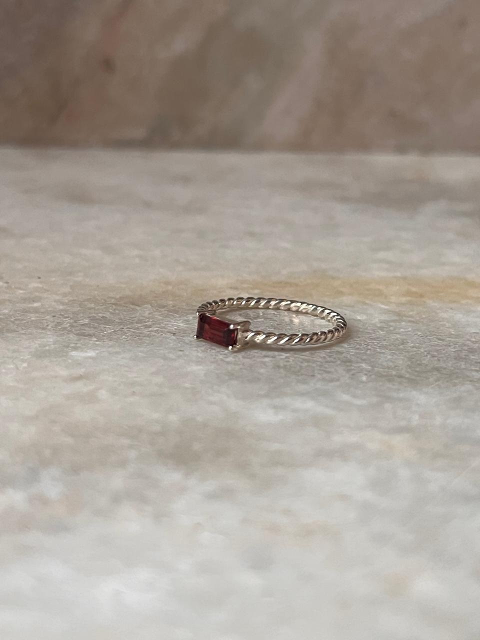 Garnet Baguette Cut Rope Band 925 Sterling Silver Ring