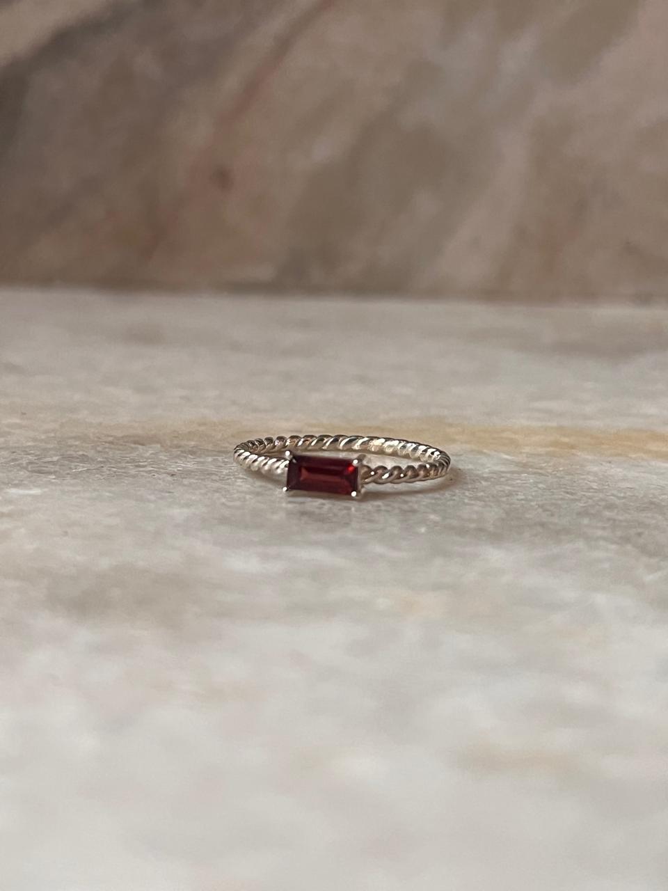 Garnet Baguette Cut Rope Band 925 Sterling Silver Ring