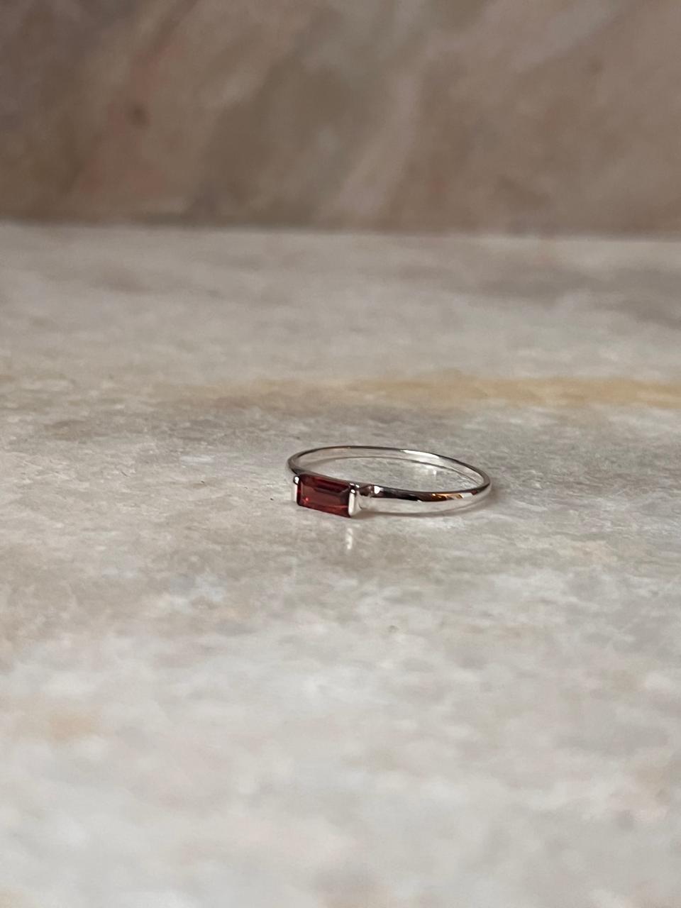 Garnet Baguette Cut Solitaire 925 Sterling Silver Ring
