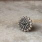 Statement mandala silver ring with antique green enamel