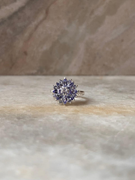 Tanzanite Flower Statement 925 Sterling Silver Ring